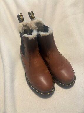 Dr. Martens Brown Leather Chelsea Boots with Fur Trim